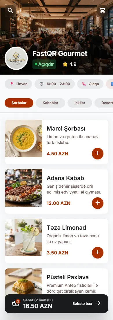 Meydan Bistro QR menyu ekran görüntüsü